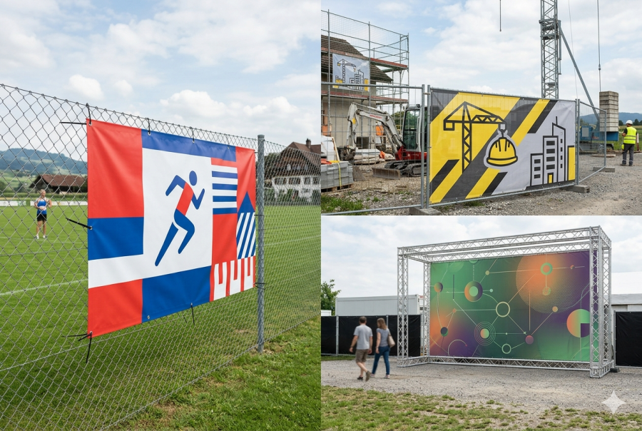 Grossbanner und Planen richtig planen für Sportplatz, Event und Baustelle